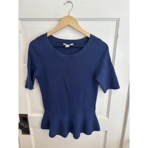 Banana Republic Women's Blue Merino Wool Blend Peplum Sweater Top Size Large